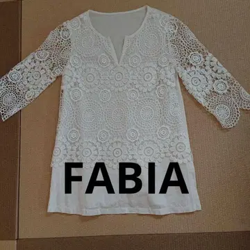 FABIA 화이트 레이스 장식 7부 소매 튜닉