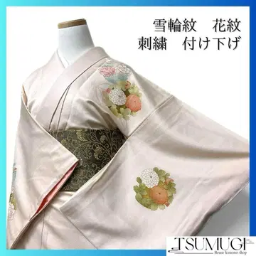 츠케사게 자수 설륜문 꽃 문양 핑크 계열 기모노 042w d
