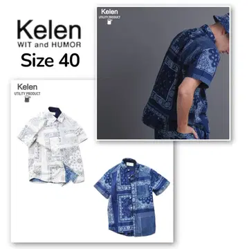 Kelen 오리지널 반다나 발염 프린트 반팔 셔츠 블루 케렌