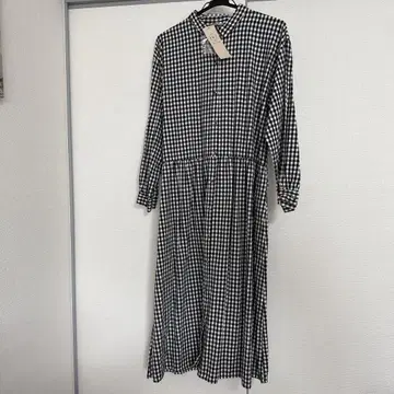 블랙 깅엄 체크 긴팔 원피스