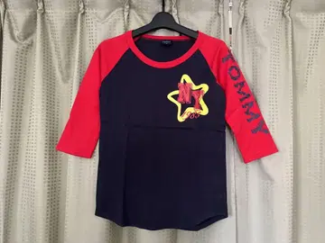 TOMMY 타미힐피거 네이비 레드 프린트 7부 소매 티셔츠 새상품급