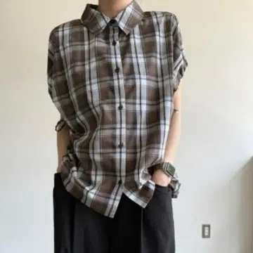 새상품 시마무라 푸우 콜라보 체크 셔츠 브라운