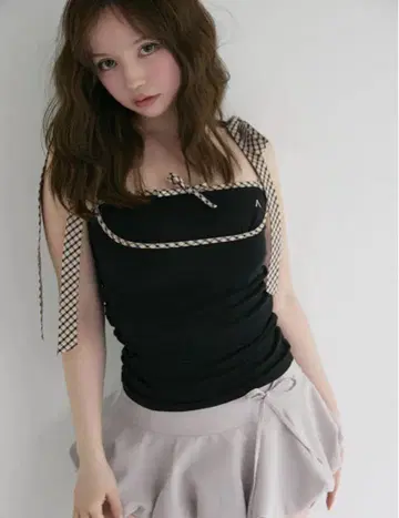 Andmary Alice check ribbon tops