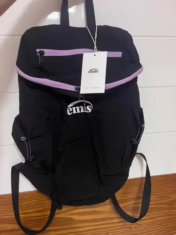 emis 블랙 보라색 백팩 미사용 택 포함