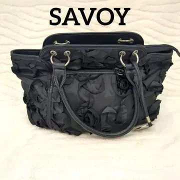 새상품급 SAVOY 블랙 핸드백 꽃 모티브