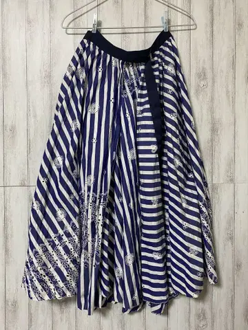 sacai 반다나 스트라이프 플리츠 스커트 네이비 블루 21 SS