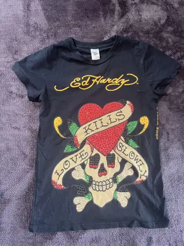 Ed Hardy 스컬 하트 티셔츠 S 블랙