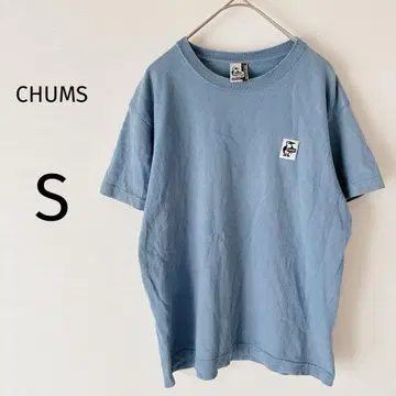 CHUMS 티셔츠 반팔 남성용 프린트 로고 면100% 블루 S