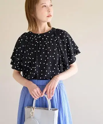 로페피크닉 모듬 패턴 프릴 블라우스 / 2WAY 블랙