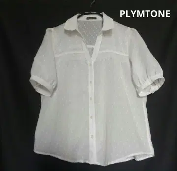 PLYMTONE 도트 무늬 직조 반팔 셔츠 블라우스 화이트
