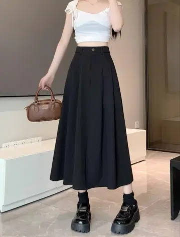 블랙 플리츠 스커트 L 사이즈
