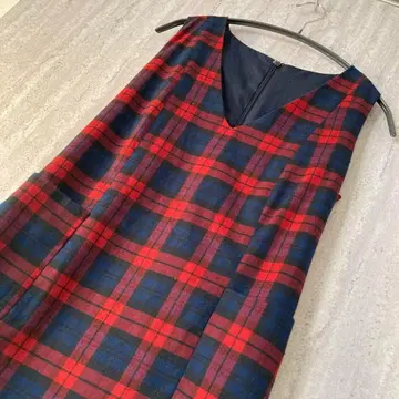 레트로 오버롤 스커트 타탄 체크 팝 귀여운 레드 네이비