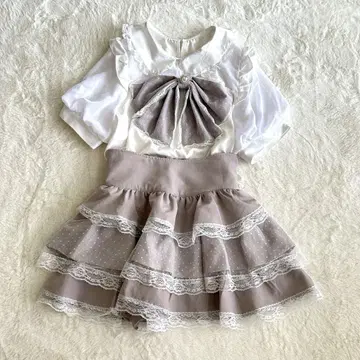 majoretty 리본 프릴 지뢰계 양산형 셋업 펄 하트