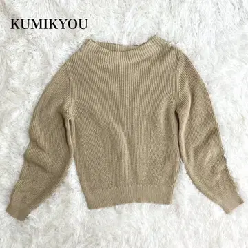 쿠미쿄쿠 크루넥 긴팔 니트 티셔츠 로우 게이지 캐주얼 코튼 100