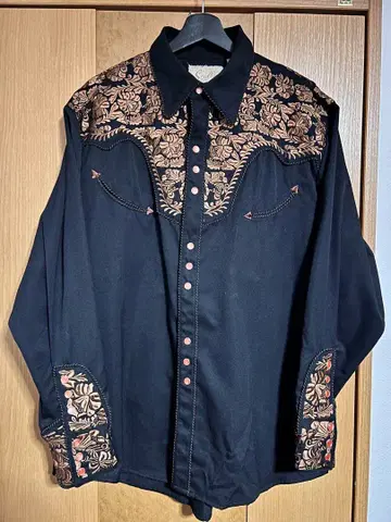 scully USA 웨스턴 셔츠 꽃무늬 자수 블랙 vintage