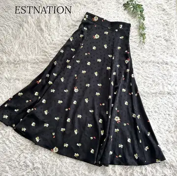 ESTNATION 플라워 도트 프린트 롱 플레어 스커트 20ss