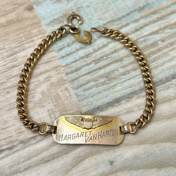 US ARMY ID 팔찌 파이롯트 윙 10K 금장 약 17cm