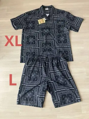 라이트 온 레트로 올 패턴 셔츠 XL L 페이즐리 셋업
