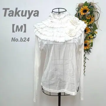 타쿠야 Takuya 시스루 시어 긴팔 블라우스 M 화이트 프릴 장미 무늬