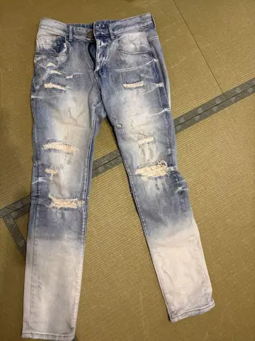 Smokerise 데미지 데님 라이트 블루 슬림 핏