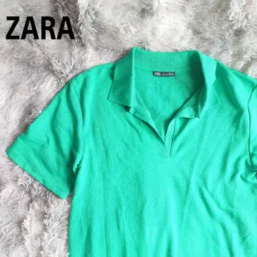ZARA 자라 반팔 롱 셔츠 V넥 사이드 슬릿 M 그린
