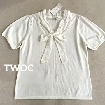 새상품 TWOC 투시 반팔 니트 보타이