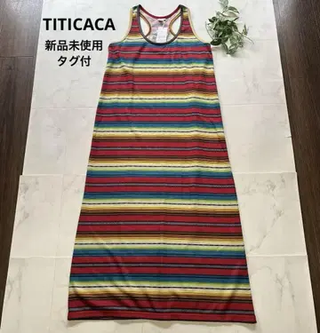 미사용 새상품 택 포함 TITICACA 슬리브리스 보더 맥시 길이 원피스