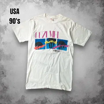 90s 멕시코제 빈티지 수베니어 티셔츠 기념품 아트 T 리조트