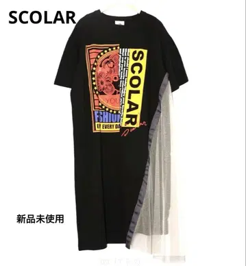 스칼라쨩 로고 튤 절개 T셔츠 원피스