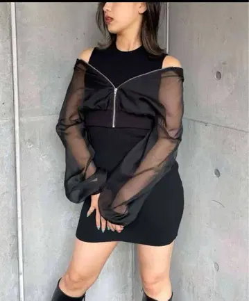 SPIRALGIRL 스파이럴걸 라메 시어 블루종 블랙 셔츠 신상
