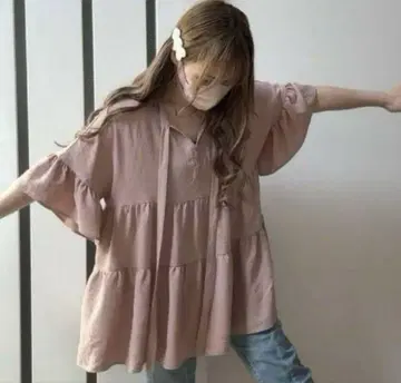 티어드 디자인 반팔 튜닉 핑크