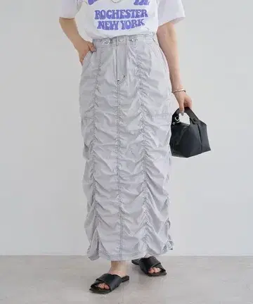 그레이 개더 롱 스커트