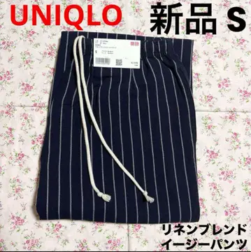 유니클로 린넨 블렌드 이지 팬츠 네이비 S 스트라이프