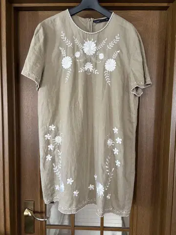 ZARA 린넨 자수 원피스 튜닉 꽃무늬 XXL 빅 사이즈