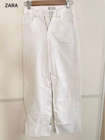 ZARA 스트레이트 팬츠 화이트 32 면 100% 컷오프 디자인