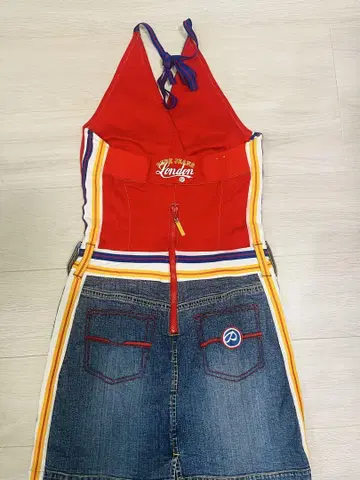 PEPE JEANS 슬리브리스 원피스 레드/데님