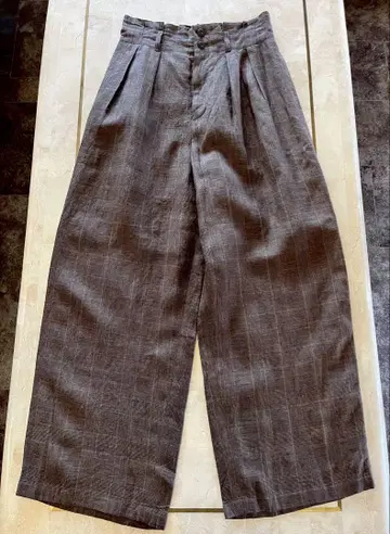 DAMA 린넨 체크 무늬 와이드 팬츠 S~M 새상품급