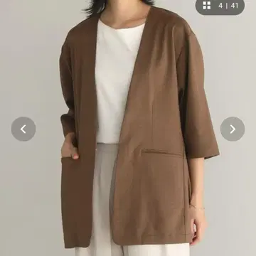 브라운 노카라 재킷 린넨풍 L/meri 클래식 엘프 for/c