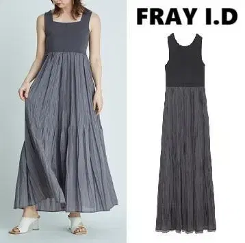 FRAYI.D 프레이 아이디 와셔 플리츠 콤비 원피스 그레이