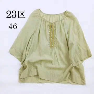 23구 빅 사이즈 46 시어 블라우스 스팽글 올리브 그린