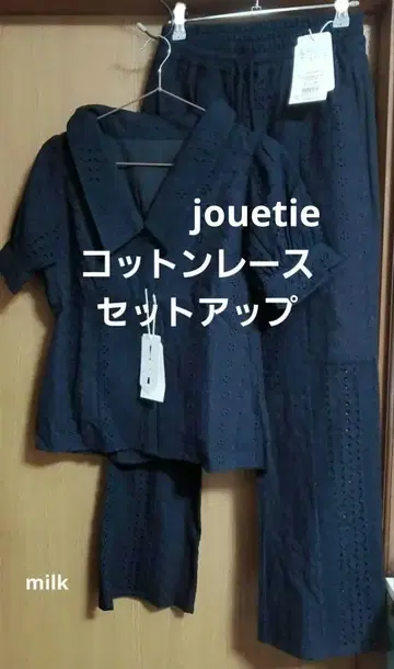 택 포함 미착용 jouetie 코튼 레이스 셋업 색상 블랙