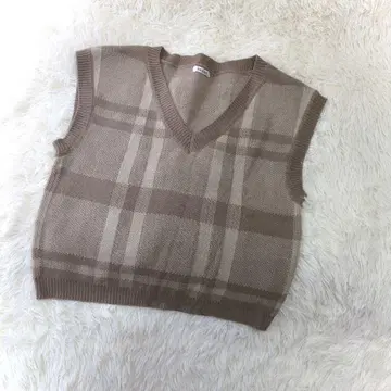 잉그 니트 베스트(M) 풀오버 V넥 체크 무늬 그레이지 레이어드