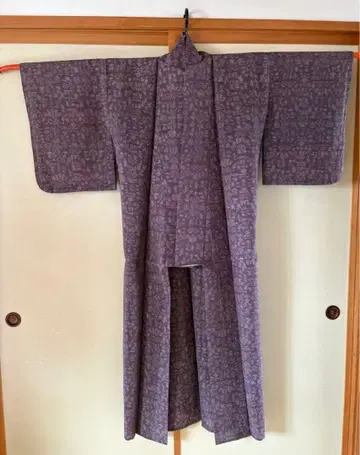 아사 츠무기 기모노 보라색 앤티크 홑옷