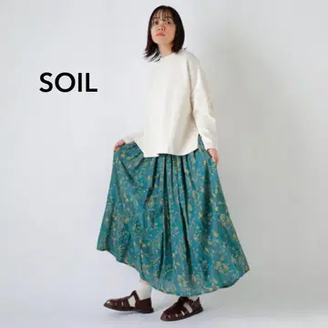 새상품 SOIL 코튼 플라워 프린트 개더 스커트 그린