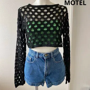 MOTEL 블랙 시스루 니트 긴팔 상의