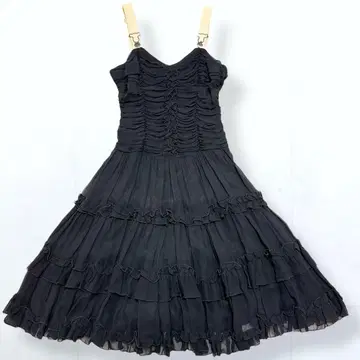 모스키노 프릴 티어드 쉬폰 원피스 플레어 블랙 40