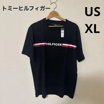 타미힐피거 US 사이즈 XL 블랙 티셔츠 원포인트 자수와 프린트
