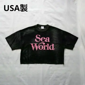USA제 블랙 핑크 메쉬 숏 기장 티셔츠 구제 의류 빈티지