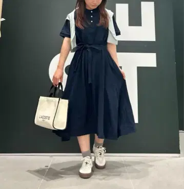 택 포함 새상품 라코스테 셔츠 드레스 네이비 M 사이즈