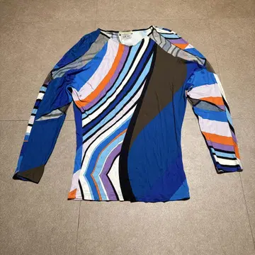 Emilio pucci 롱t 긴팔 t셔츠 올 패턴 여성용 블라우스
